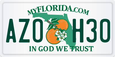FL license plate AZOH30