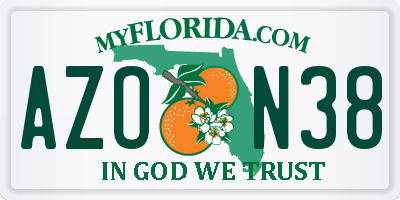 FL license plate AZON38