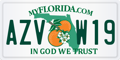 FL license plate AZVW19