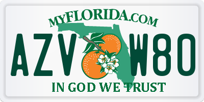 FL license plate AZVW80