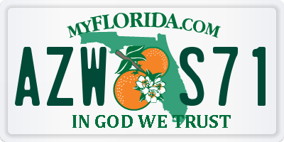 FL license plate AZWS71