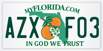 FL license plate AZXF03
