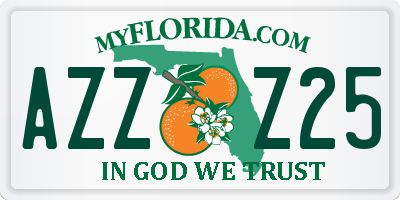 FL license plate AZZZ25