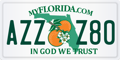 FL license plate AZZZ80