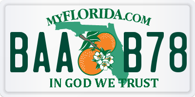 FL license plate BAAB78
