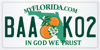 FL license plate BAAK02