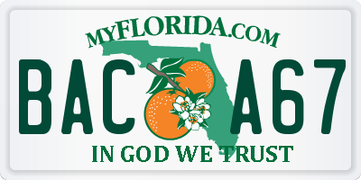 FL license plate BACA67