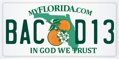 FL license plate BACD13