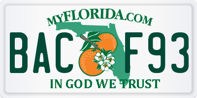 FL license plate BACF93