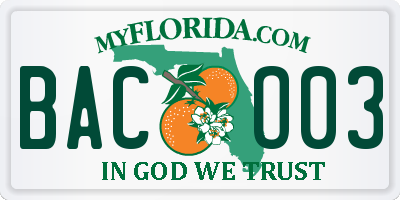 FL license plate BACO03