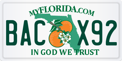 FL license plate BACX92