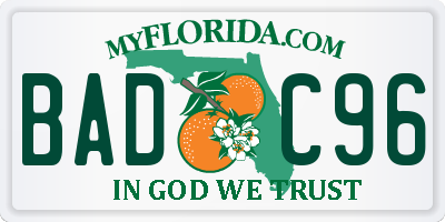 FL license plate BADC96
