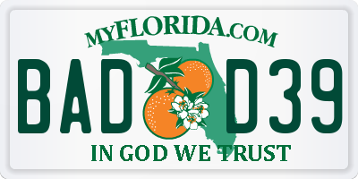 FL license plate BADD39