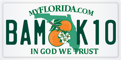 FL license plate BAMK10