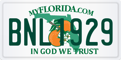 FL license plate BNL1929