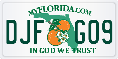 FL license plate DJFG09