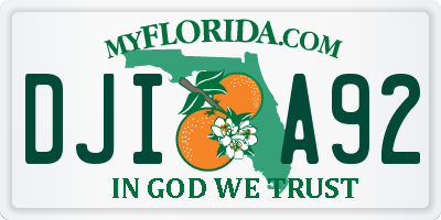 FL license plate DJIA92