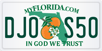 FL license plate DJOS50