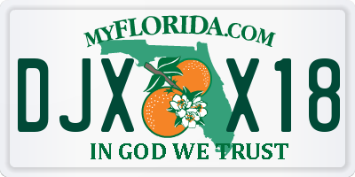 FL license plate DJXX18