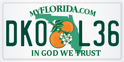 FL license plate DKOL36
