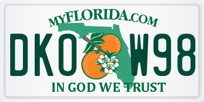 FL license plate DKOW98