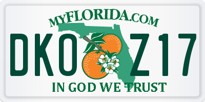 FL license plate DKOZ17
