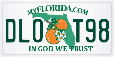 FL license plate DLOT98