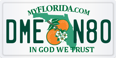 FL license plate DMEN80