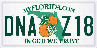 FL license plate DNAZ18
