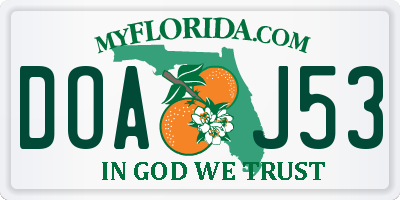 FL license plate DOAJ53