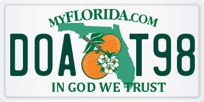 FL license plate DOAT98