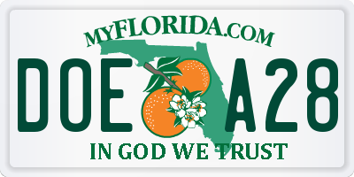 FL license plate DOEA28