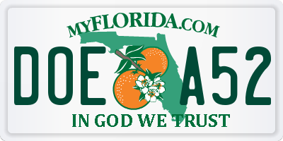 FL license plate DOEA52