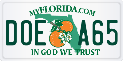 FL license plate DOEA65