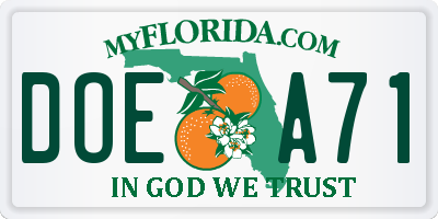 FL license plate DOEA71