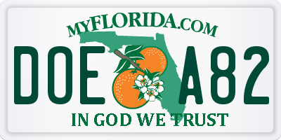 FL license plate DOEA82