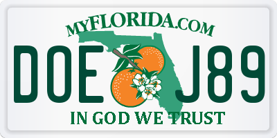 FL license plate DOEJ89