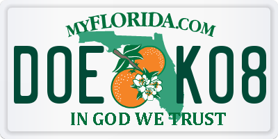 FL license plate DOEK08
