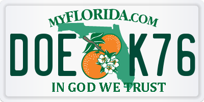 FL license plate DOEK76