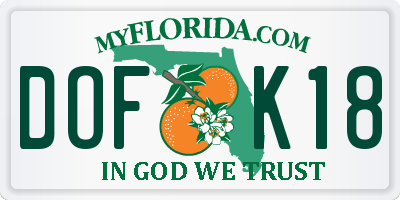 FL license plate DOFK18