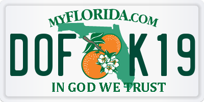FL license plate DOFK19