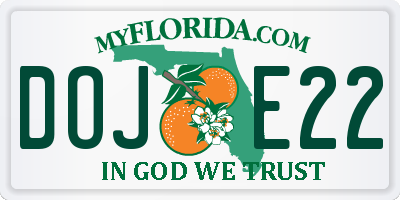 FL license plate DOJE22