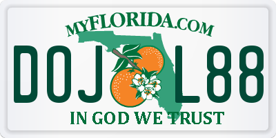 FL license plate DOJL88