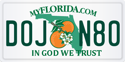 FL license plate DOJN80
