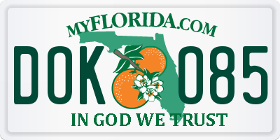 FL license plate DOKO85