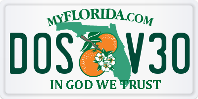 FL license plate DOSV30