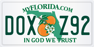 FL license plate DOXZ92