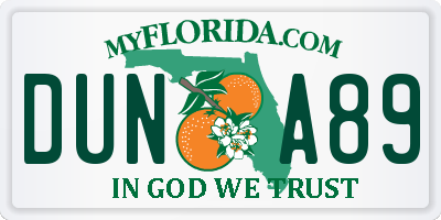 FL license plate DUNA89
