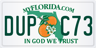 FL license plate DUPC73