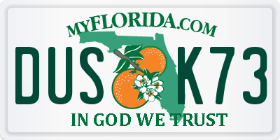 FL license plate DUSK73